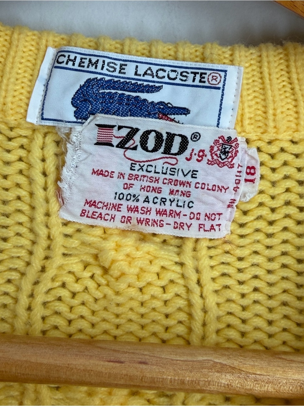 Vintage 60s Lacoste Tennis Sweater Izod Yellow Cable Knit Blue Alligator - Picture 4 of 10